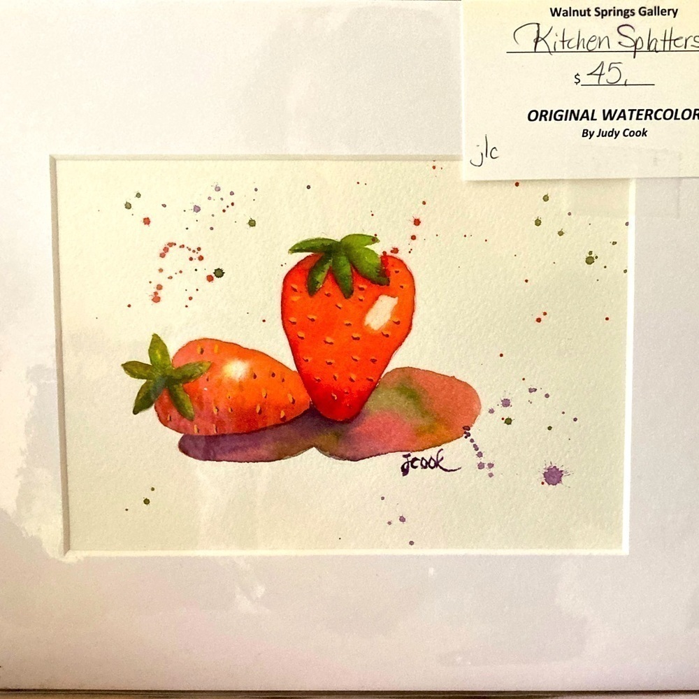Original Watercolor painting Kitchen Splatters series Strawberry 8x10 ma…
